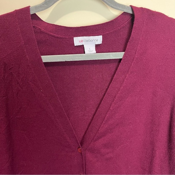 Liz Claiborne Long Cardigan Burgundy Red Pink Stripe Super Soft Size Large - Picture 3 of 6
